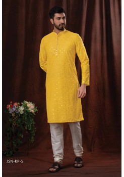 Yellow   Poly Cotton With Mirror Embroidery Kurtas Set 